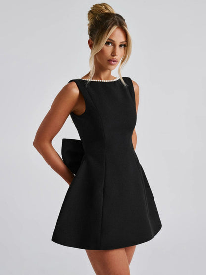 Women's Pearl Bow Fashion Short Dress