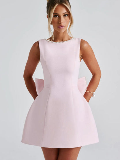 Women's Pearl Bow Fashion Short Dress