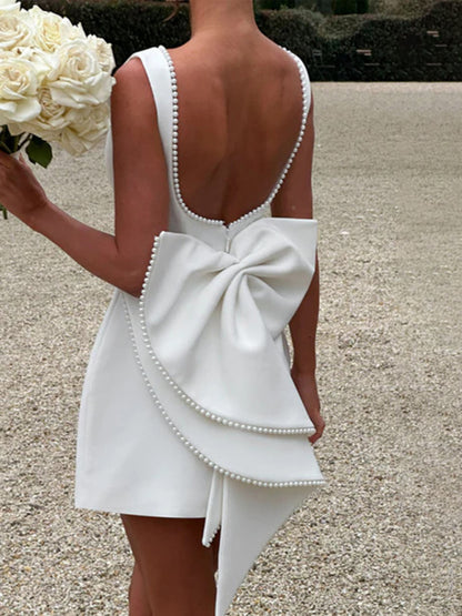 Women's Pearl Bow Fashion Short Dress