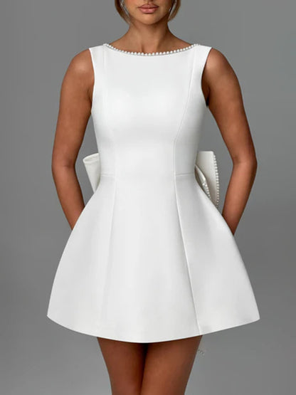 Women's Pearl Bow Fashion Short Dress