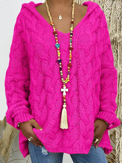 Women's Long-sleeved Hooded V-neck Knitted Sweater (without necklace)