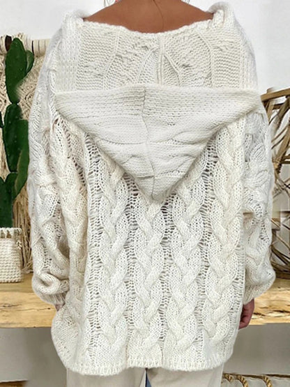 Women's Long-sleeved Hooded V-neck Knitted Sweater (without necklace)
