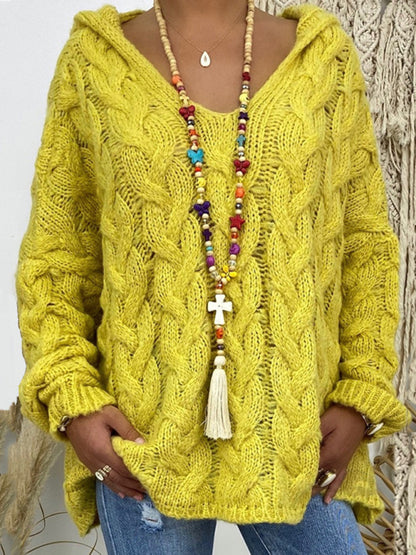 Women's Long-sleeved Hooded V-neck Knitted Sweater (without necklace)