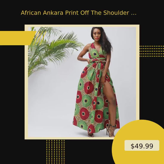 African Ankara Print Off The Shoulder Maxi Dress by@Vidoo