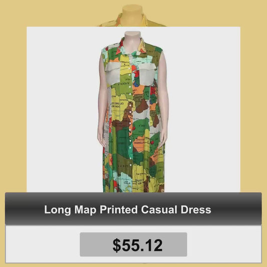 Long Map Printed Casual Dress by@Vidoo