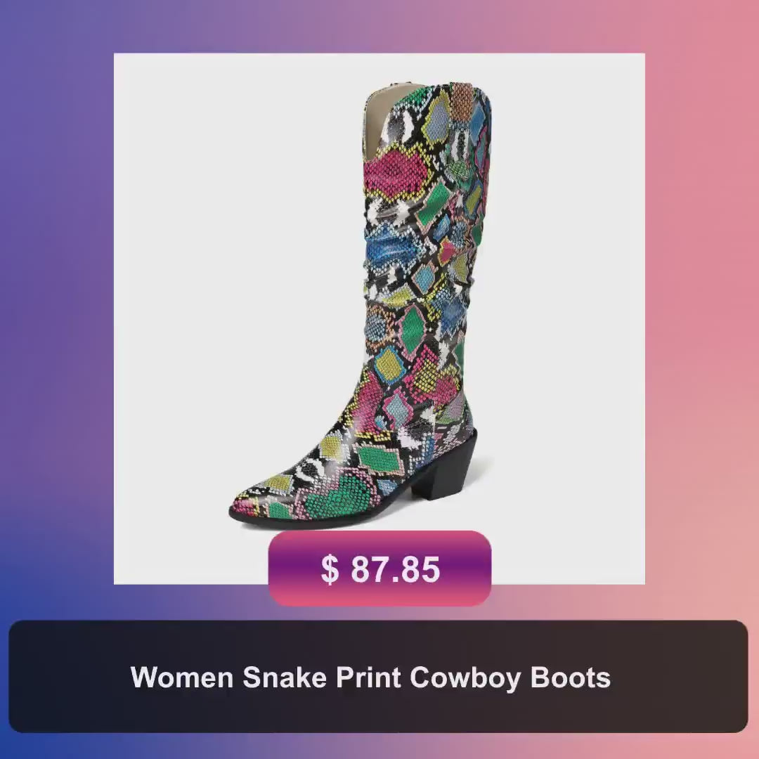 Women Snake Print Cowboy Boots by@Vidoo