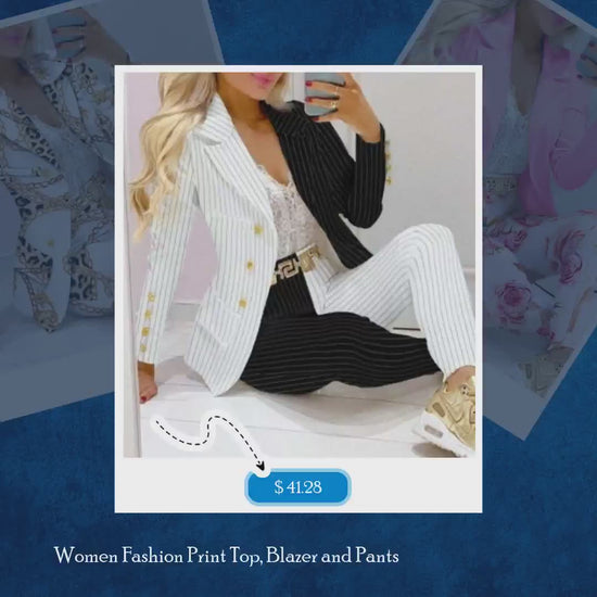Women Fashion Print Top, Blazer and Pants by@Vidoo