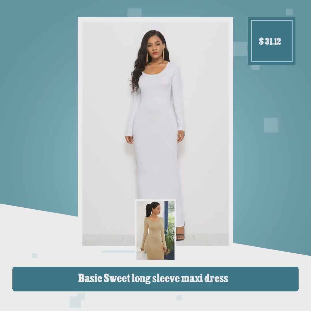 Basic Sweet long sleeve maxi dress by@Vidoo