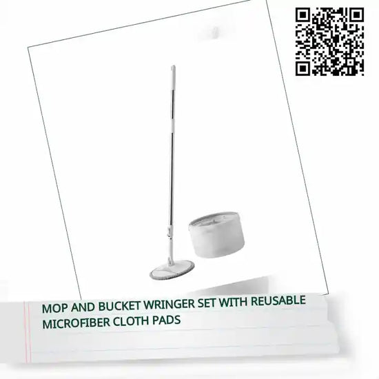 Mop and Bucket Wringer Set With Reusable Microfiber Cloth Pads by@Outfy