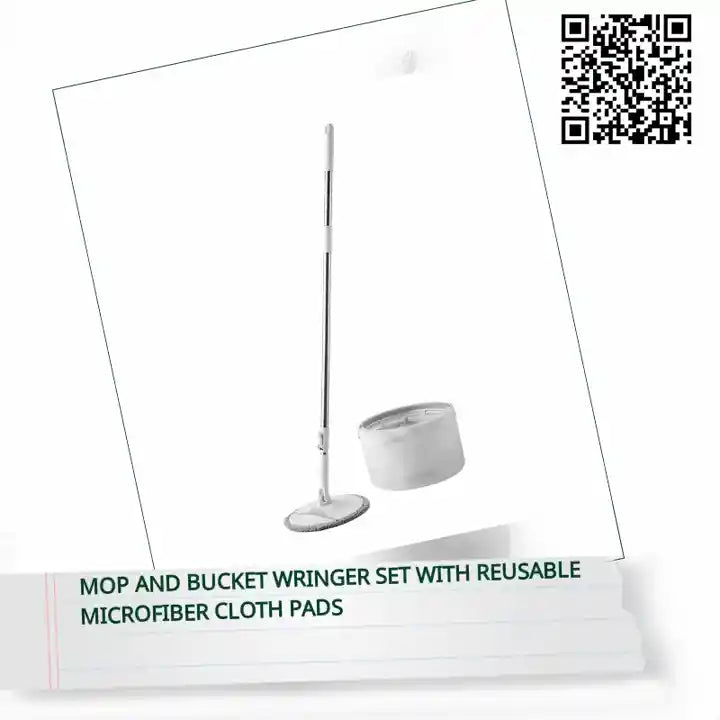 Mop and Bucket Wringer Set With Reusable Microfiber Cloth Pads by@Outfy