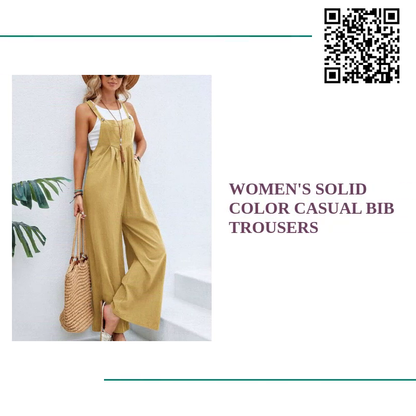 Women&#039;s Solid Color Casual Bib Trousers by@Outfy