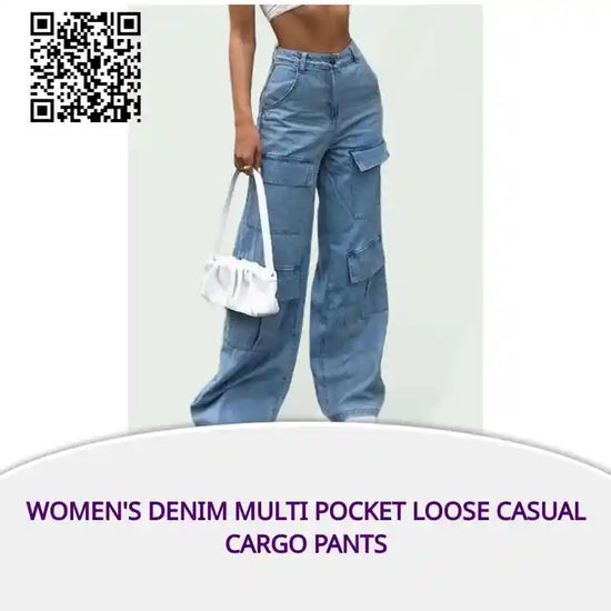 Women&#039;s Denim Multi Pocket Loose Casual Cargo Pants by@Outfy