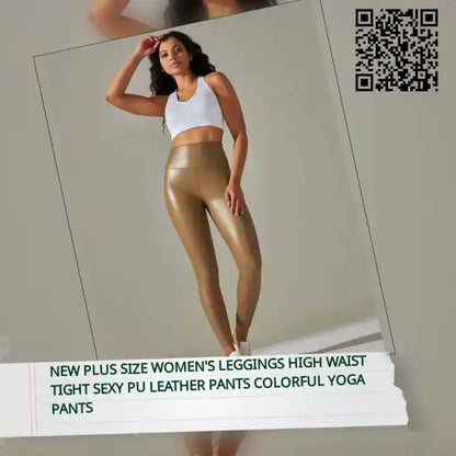 New plus size women&#039;s leggings high waist tight sexy PU leather pants colorful yoga pants by@Outfy