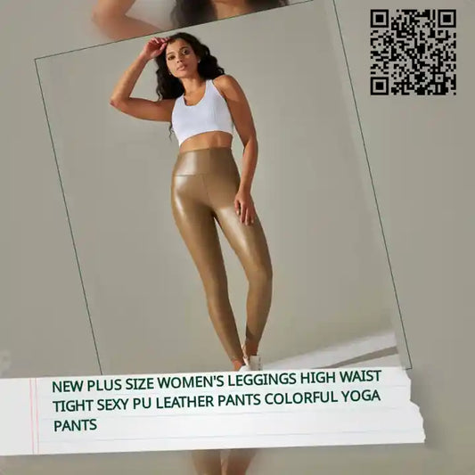 New plus size women&#039;s leggings high waist tight sexy PU leather pants colorful yoga pants by@Outfy