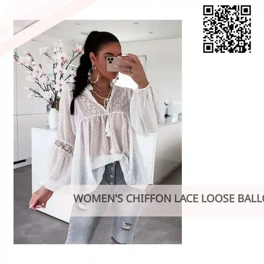 Women&#039;s Chiffon Lace Loose Balloon Sleeve Top by@Outfy
