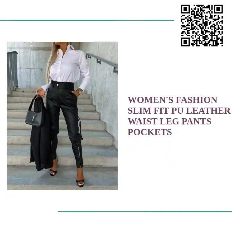 Women&#039;s Fashion Slim Fit PU Leather Waist Leg Pants Pockets by@Outfy