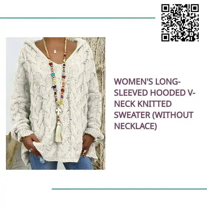 Women&#039;s Long-sleeved Hooded V-neck Knitted Sweater (without necklace) by@Outfy