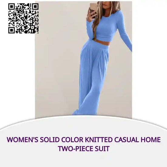 Women&#039;s Solid Color Knitted Casual Home Two-Piece Suit by@Outfy