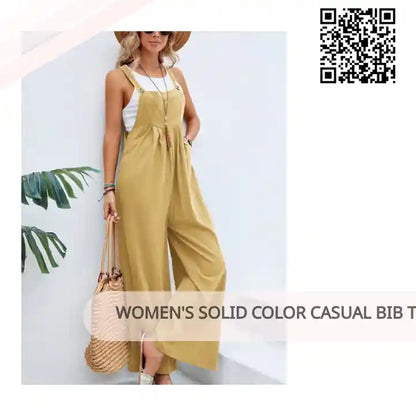 Women&#039;s Solid Color Casual Bib Trousers by@Outfy