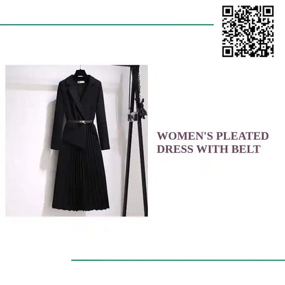Women&#039;s Pleated Dress With Belt by@Outfy