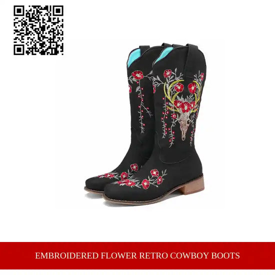 Embroidered Flower Retro Cowboy Boots by@Outfy