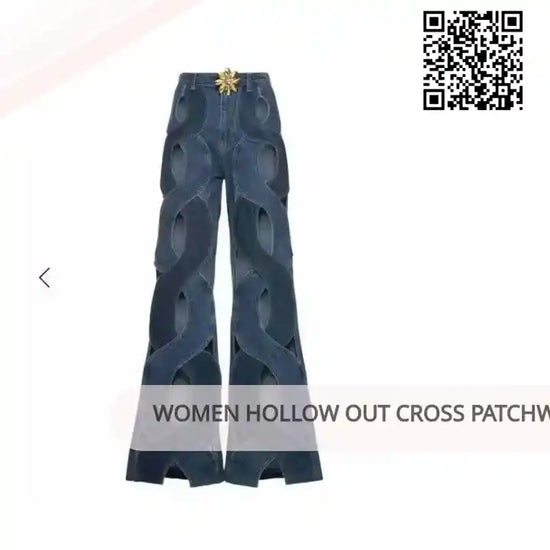 Women Hollow Out Cross Patchwork Jeans by@Outfy