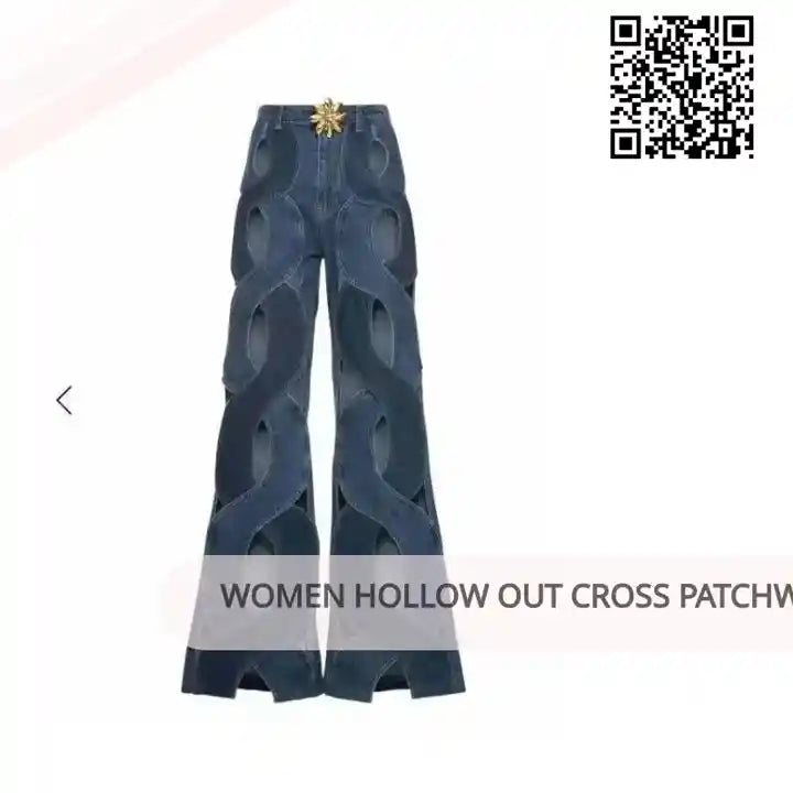 Women Hollow Out Cross Patchwork Jeans by@Outfy