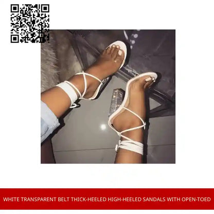 White Transparent Belt Thick-heeled High-heeled Sandals with Open-toed by@Outfy