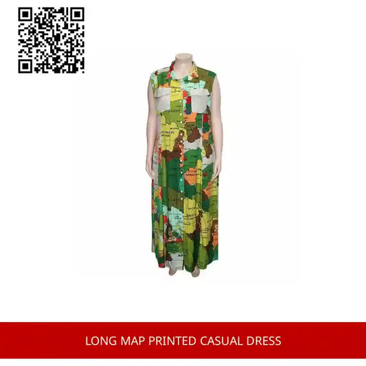 Long Map Printed Casual Dress by@Outfy