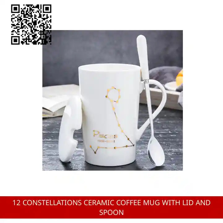 12 Constellations Ceramic Coffee Mug With Lid And Spoon by@Outfy