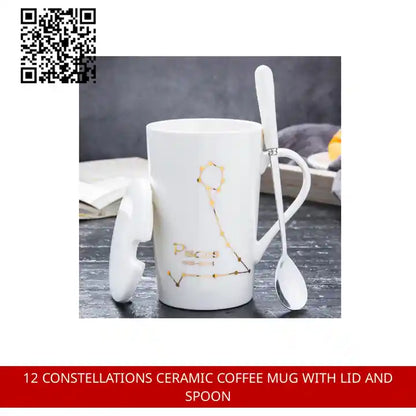 12 Constellations Ceramic Coffee Mug With Lid And Spoon by@Outfy