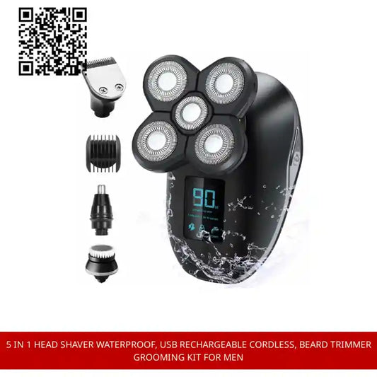 5 in 1 Head Shaver Waterproof, USB Rechargeable Cordless, Beard Trimmer Grooming Kit for Men by@Outfy