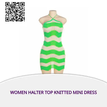 Women Halter Top Knitted Mini Dress by@Outfy