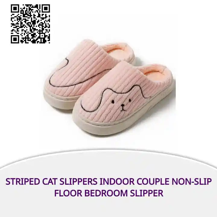 Striped Cat Slippers Indoor Couple Non-slip Floor Bedroom Slipper by@Outfy