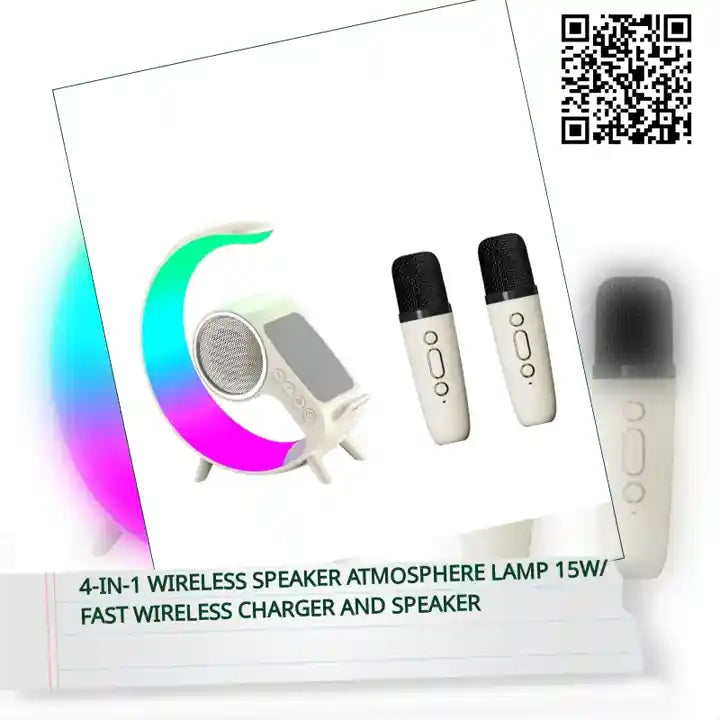 4-in-1 Wireless Speaker Atmosphere Lamp 15W/ Fast Wireless Charger and Speaker by@Outfy