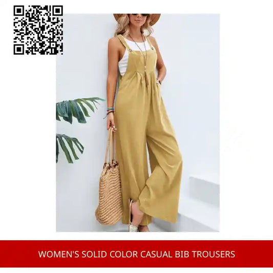 Women&#039;s Solid Color Casual Bib Trousers by@Outfy