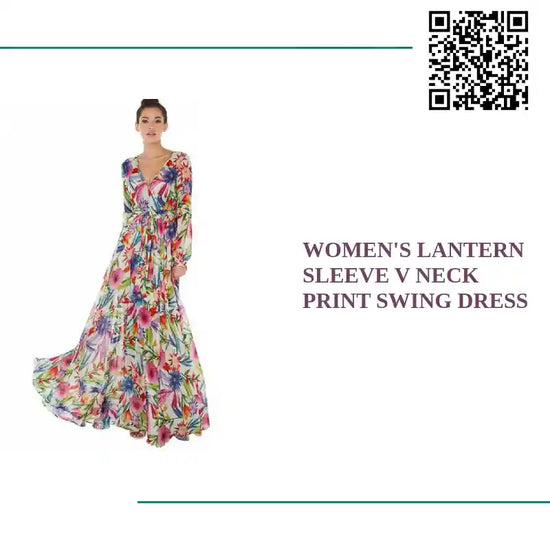 Women&#039;s Lantern Sleeve V Neck Print Swing Dress by@Outfy