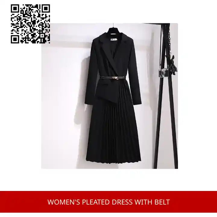 Women&#039;s Pleated Dress With Belt by@Outfy