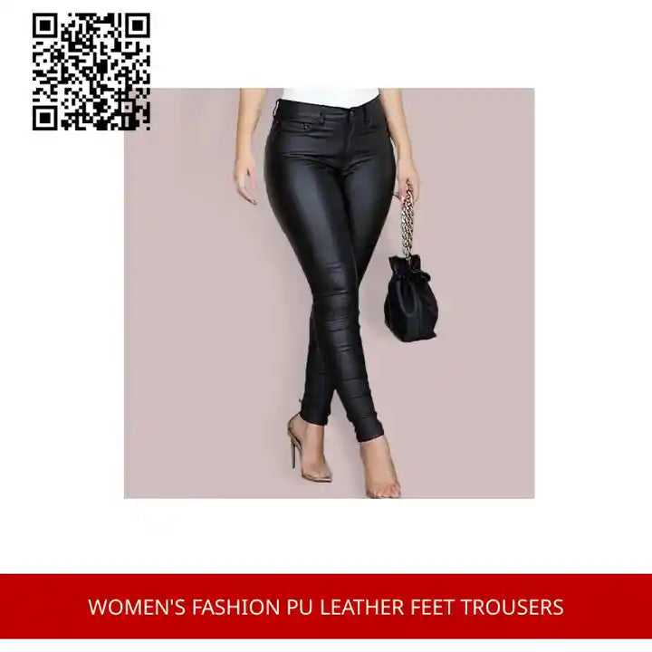 Women&#039;s Fashion Pu Leather Feet Trousers by@Outfy