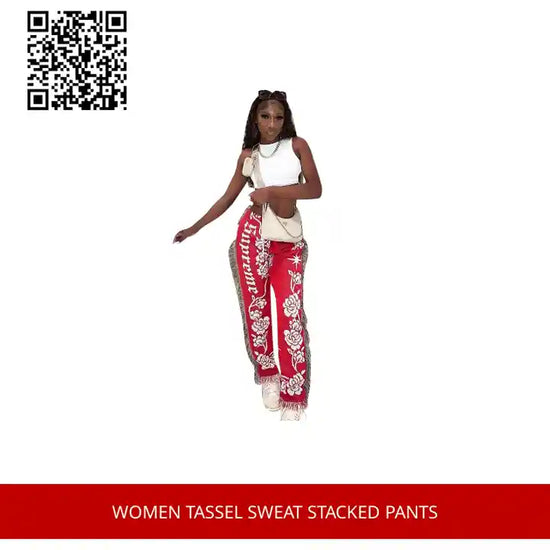 Women Tassel Sweat Stacked Pants by@Outfy