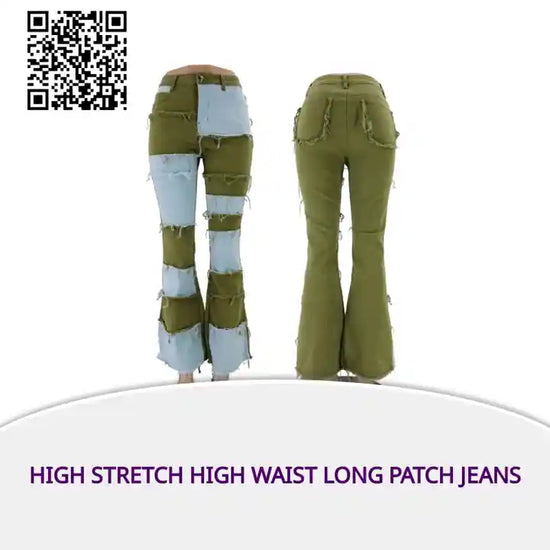 High Stretch High Waist Long Patch Jeans by@Outfy