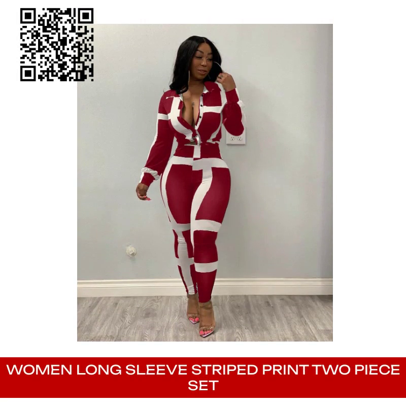 Women Long Sleeve Striped Print Two Piece Set by@Outfy