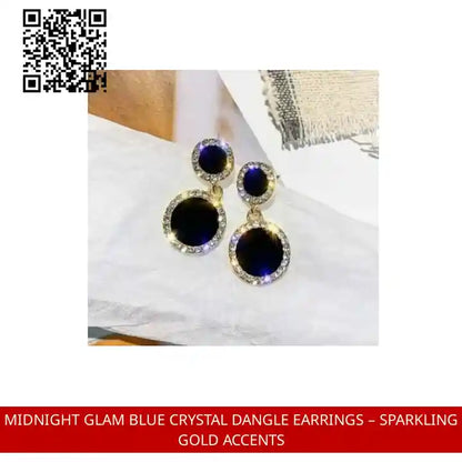 Midnight Glam Blue Crystal Dangle Earrings &ndash; Sparkling Gold Accents by@Outfy