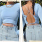 Slim Fit Long Sleeve Round Neck Open Backed Crop Top